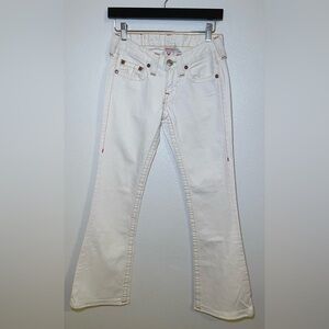 True Religion Joey flare jeans in white denim with contrast orange Size 25